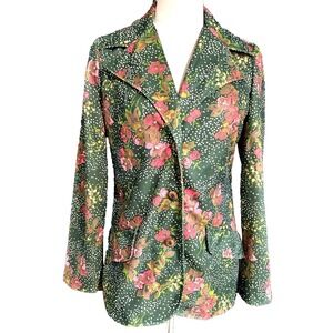 Vintage 1970's Psychedelic Floral Double Dagger Collar Blazer Coat  Womens